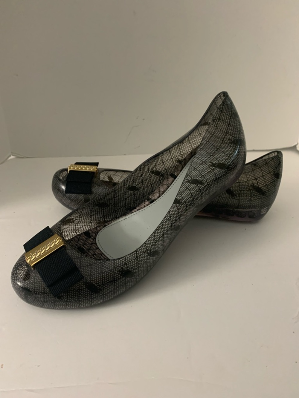 Jason Wu Melissa Patterned Ballet Flats with Black Bow and Gold Accent